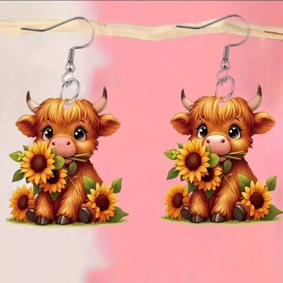 Jewelry - New cute women's boho farm cow dangling resin design fashion earrings